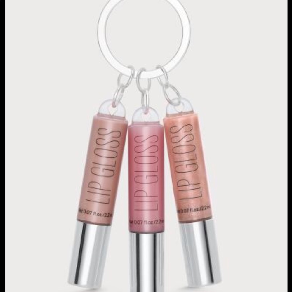 H&M lipgloss lipstick balm set of 3 on keychain keyring shiny pink nude shimmer